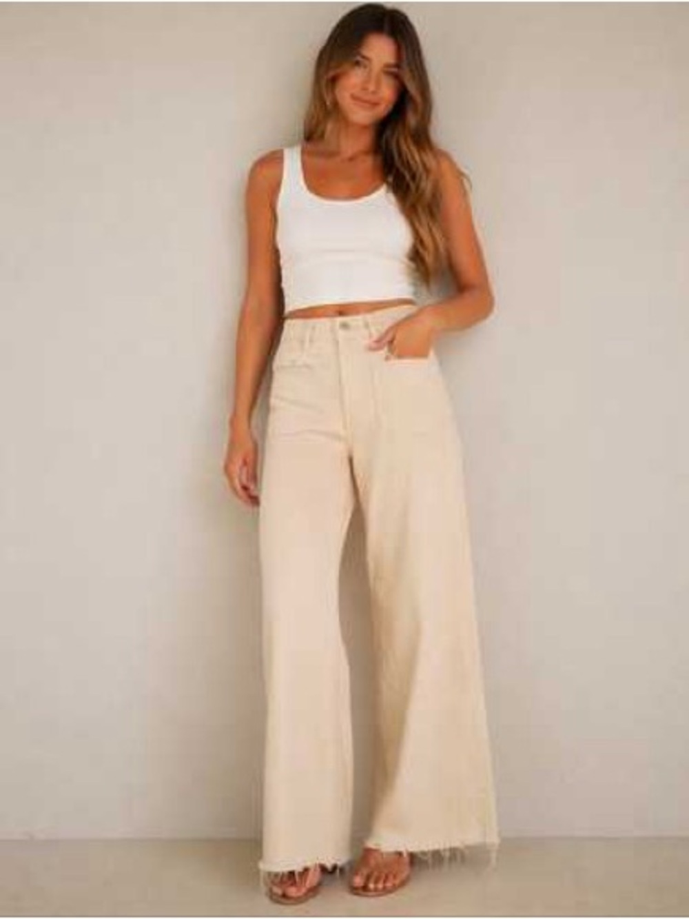 ZARA ZW Marine Straight High-Rise Patch Pocket Jeans in Off White - Size 2